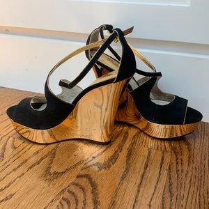 Michael Kors-Gold and Black Suede Wedge Sandals
